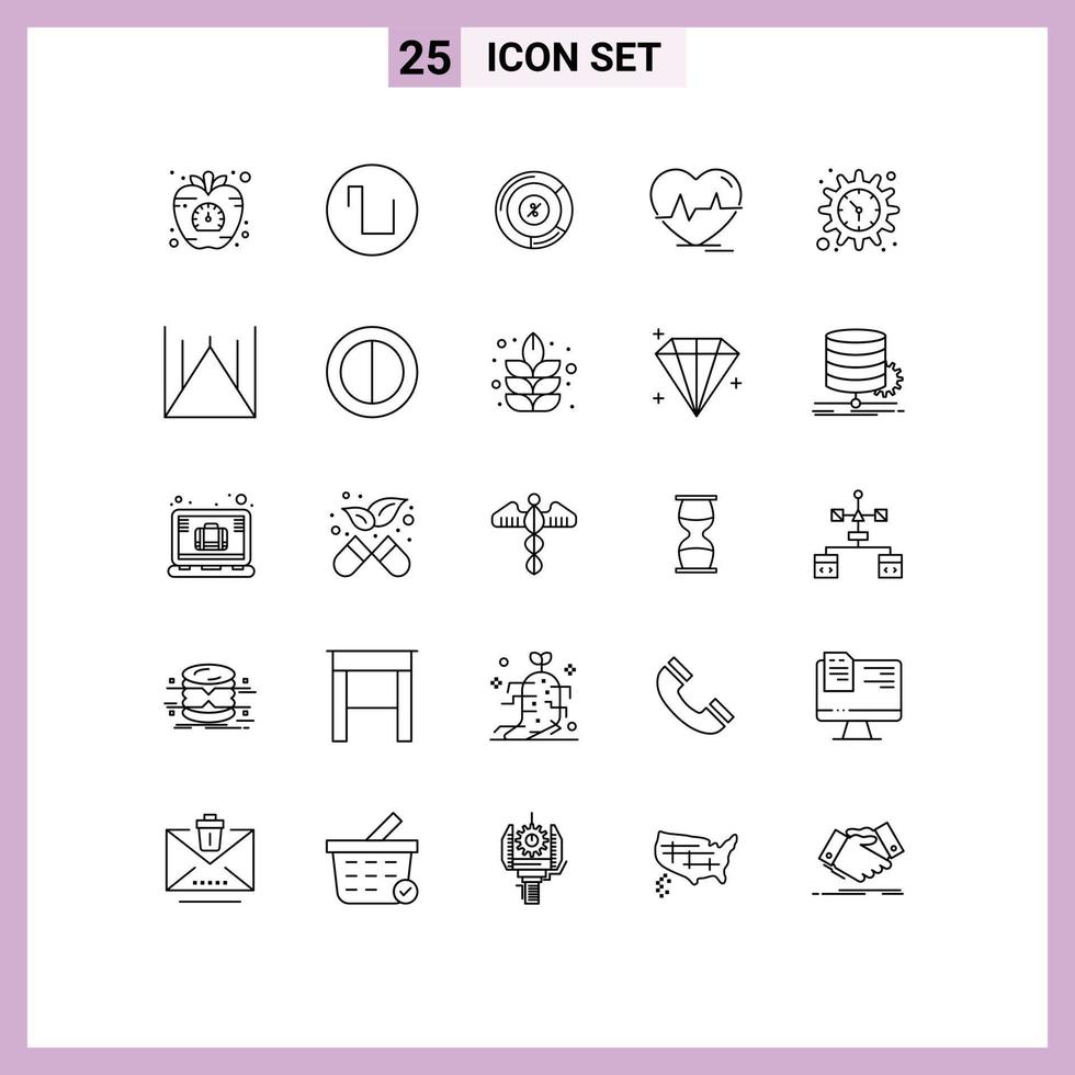 Universal Icon Symbols Group of 25 Modern Lines of gear pulse pie heartbeat ecg Editable Vector Design Elements