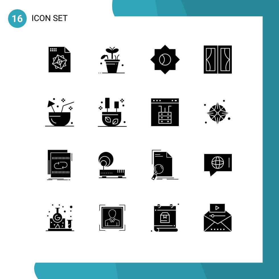 Set of 16 Modern UI Icons Symbols Signs for fruit coconut setting house furniture Editable Vector Design Elements