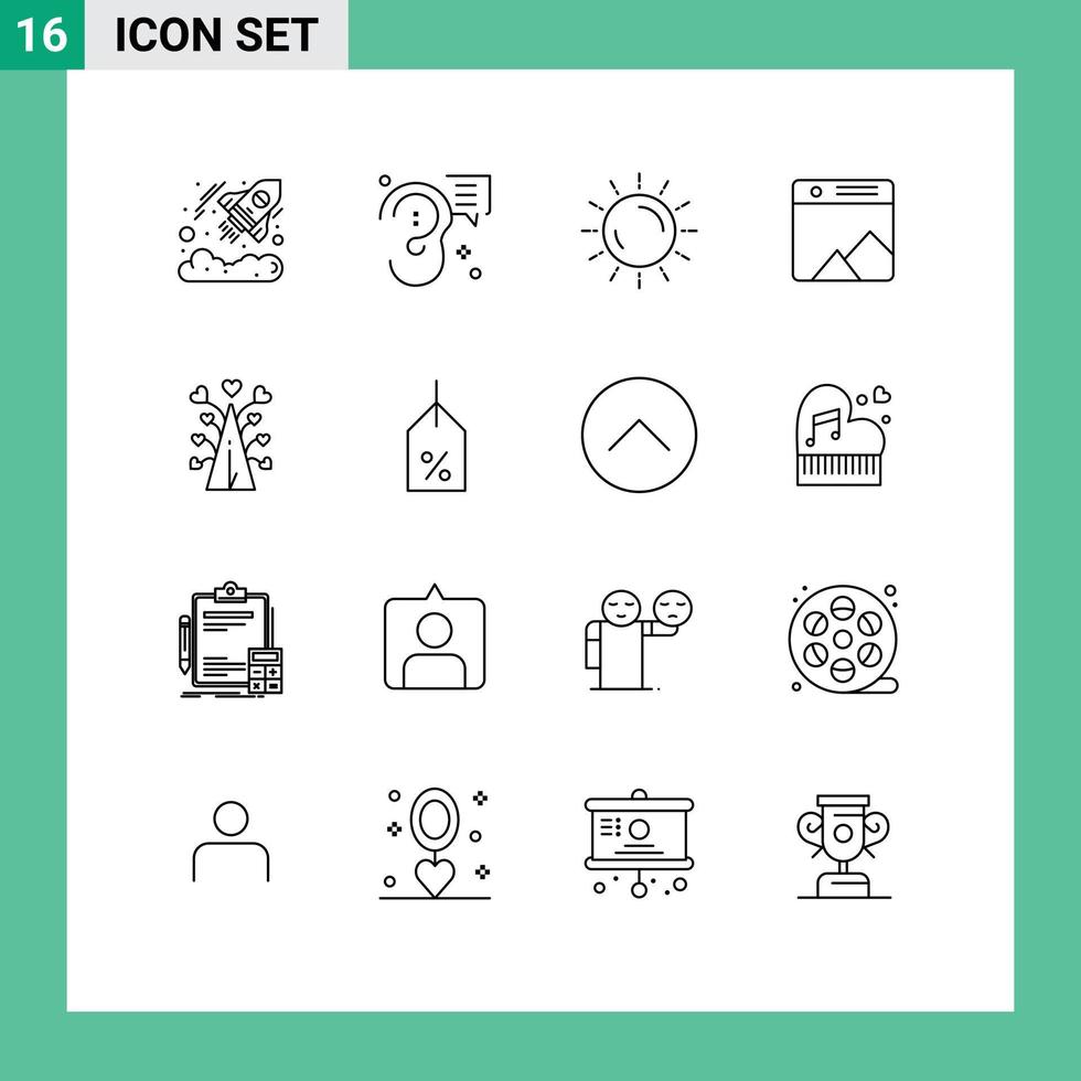 Outline Pack of 16 Universal Symbols of web photo message image sunrise Editable Vector Design Elements