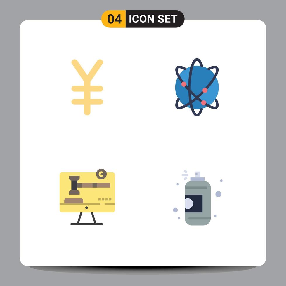 Pack of 4 Modern Flat Icons Signs and Symbols for Web Print Media such as currency digital computing world spray Editable Vector Design Elements