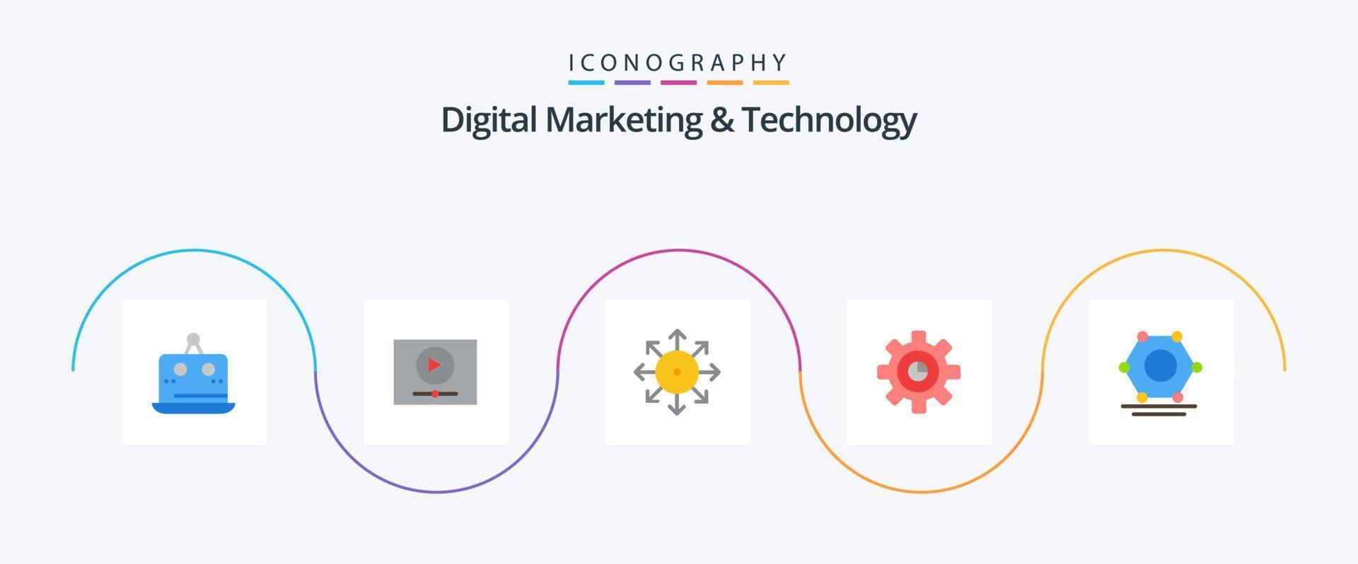 Digital Marketing And Technology Flat 5 Icon Pack Including setting. marketing. marketing. graph. news vector