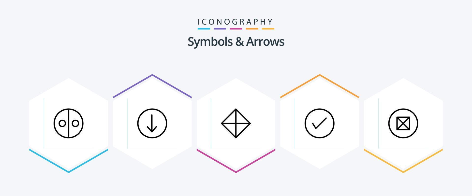 Symbols and Arrows 25 Line icon pack including beliefs. tick. sign. okay. arrows vector