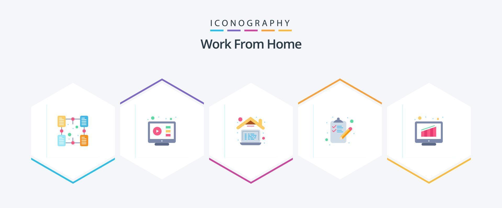 Work From Home 25 Flat icon pack including content. done. web. checklist. laptop vector