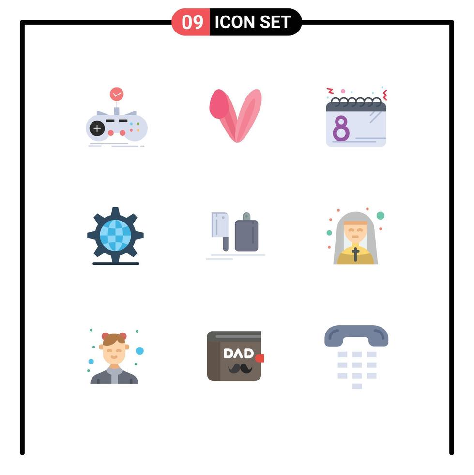 9 9 universal plano colores conjunto para web y móvil aplicaciones ajuste Internet Conejo engranaje mujer editable vector diseño elementos