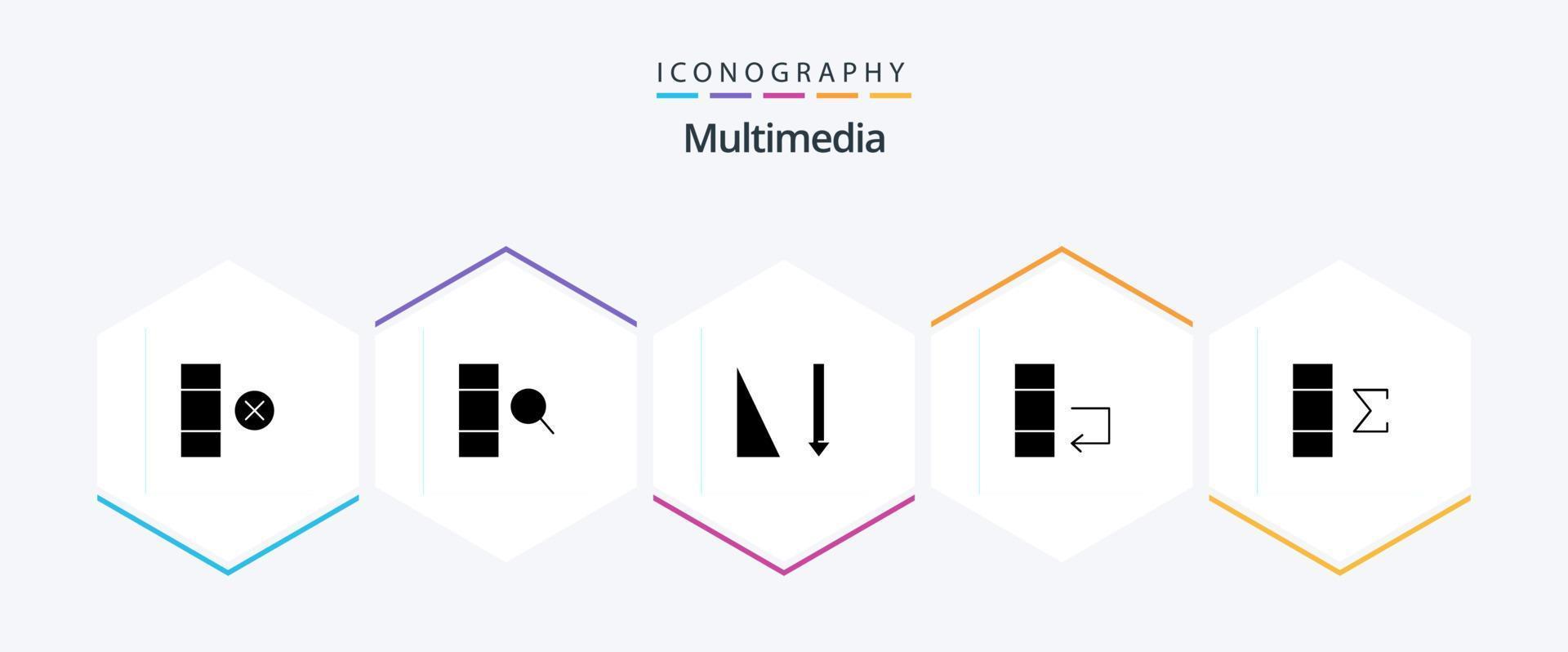 multimedia 25 glifo icono paquete incluso . . clasificación. resumen. columna vector