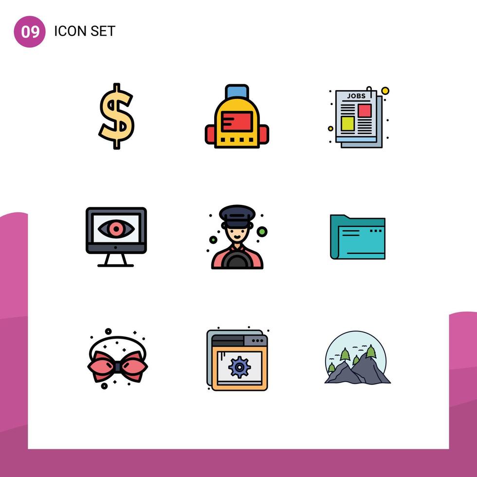 Pictogram Set of 9 Simple Filledline Flat Colors of archive taxi post driver surveillance Editable Vector Design Elements