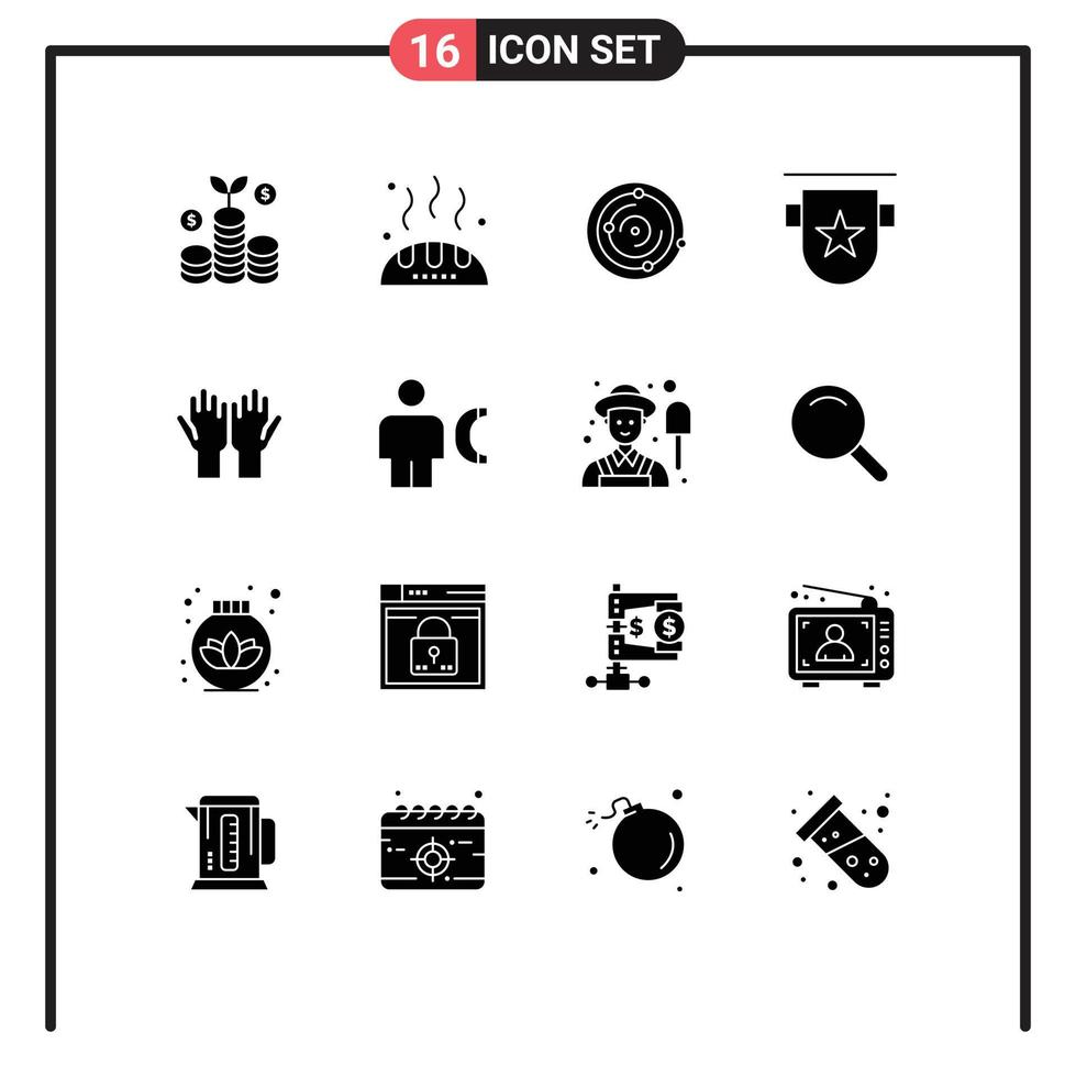 Universal Icon Symbols Group of 16 Modern Solid Glyphs of pray stamp univers ribbon badges Editable Vector Design Elements