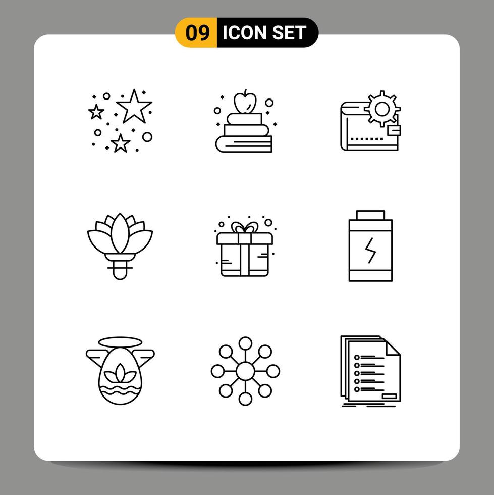 9 Universal Outlines Set for Web and Mobile Applications box rose finance plant making Editable Vector Design Elements