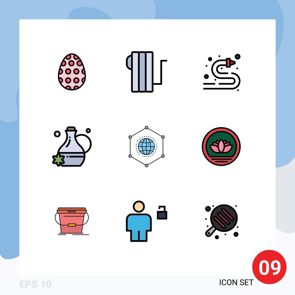 Stock Vector Icon Pack of 9 Line Signs and Symbols for data network fire hose spa floral essence Editable Vector Design Elements