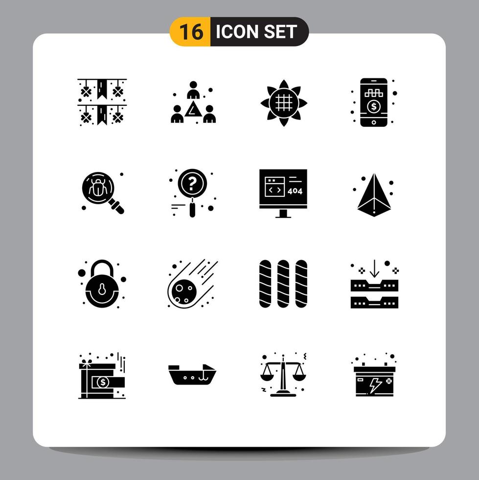 Set of 16 Modern UI Icons Symbols Signs for find antivirus flower ride pay cash Editable Vector Design Elements