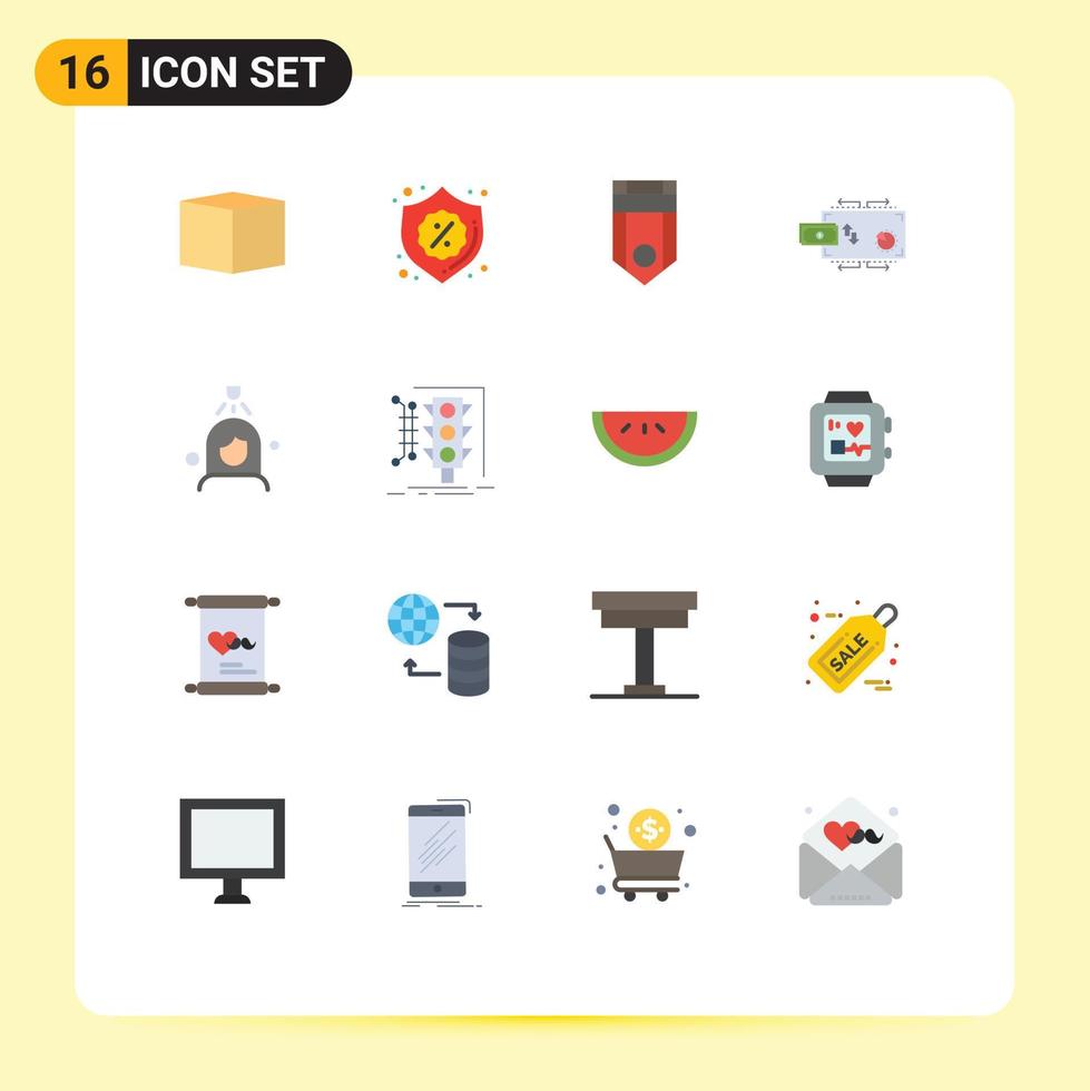 16 Universal Flat Colors Set for Web and Mobile Applications woman money military marketing finance Editable Pack of Creative Vector Design Elements