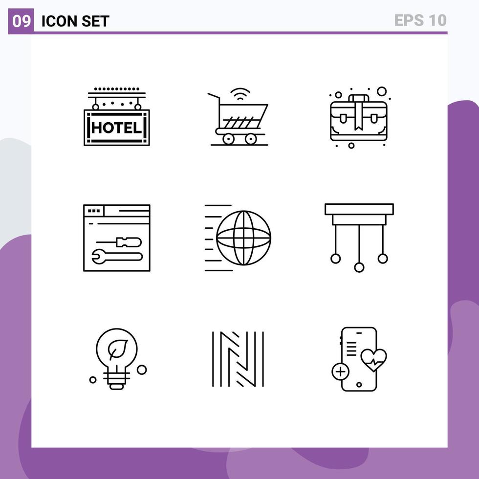 Modern Set of 9 Outlines and symbols such as logistic web bag tools development Editable Vector Design Elements