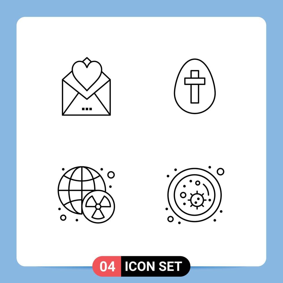 4 Thematic Vector Filledline Flat Colors and Editable Symbols of letter nuclear love letter easter waste Editable Vector Design Elements