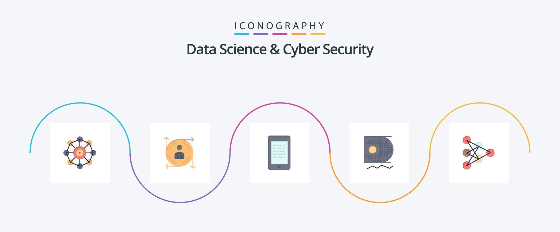 Data Science And Cyber Security Flat 5 Icon Pack Including learning. data scince. mobile. scince. elearning vector