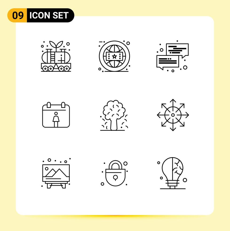 9 Universal Outlines Set for Web and Mobile Applications apple female online calendar message Editable Vector Design Elements