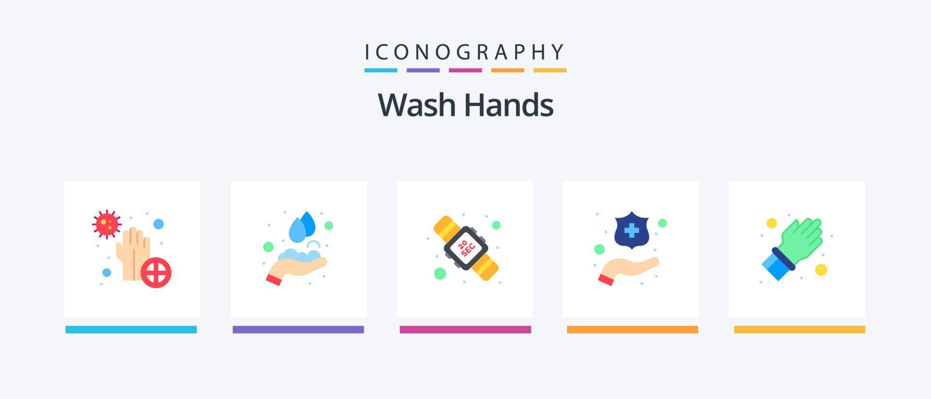 Wash Hands Flat 5 Icon Pack Including hand. washing. washing. hands. washing. Creative Icons Design vector
