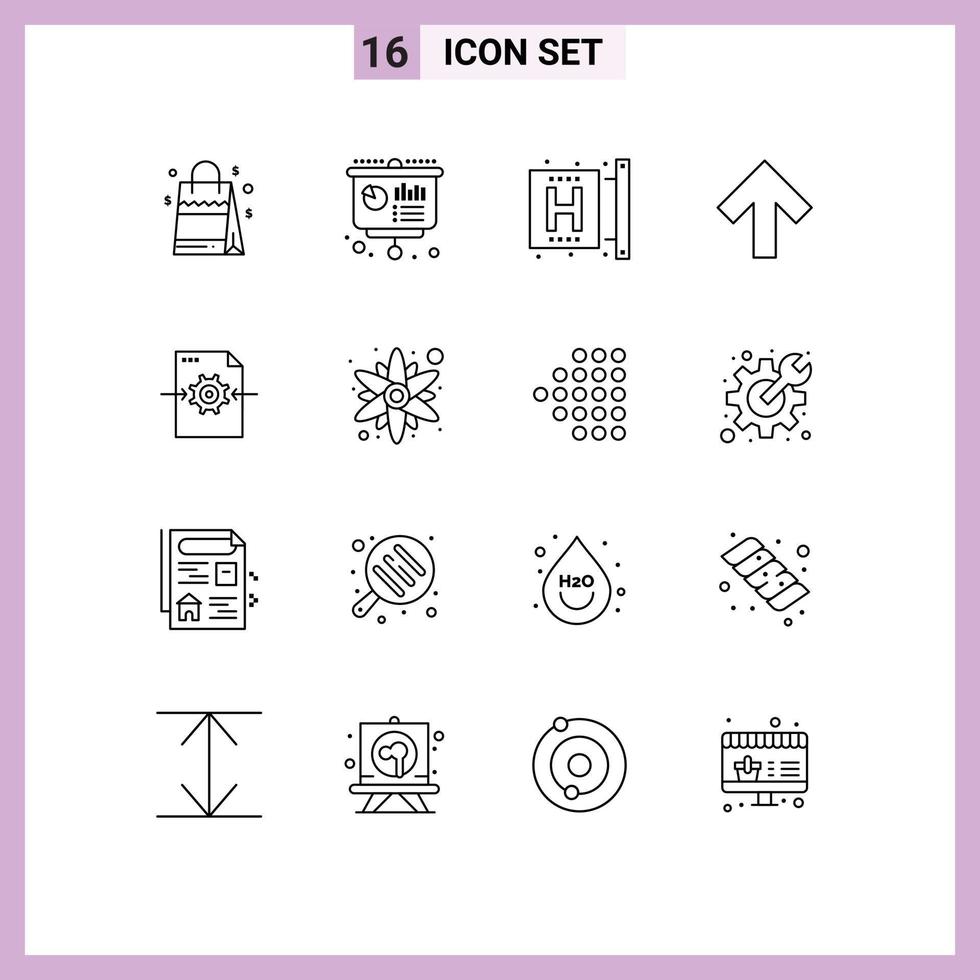 16 Universal Outline Signs Symbols of file up presentation arrow form Editable Vector Design Elements