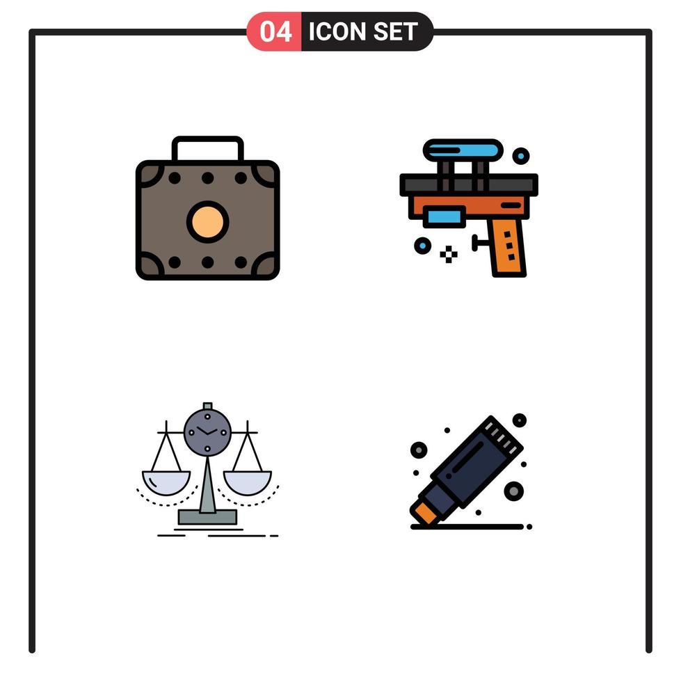 Universal Icon Symbols Group of 4 Modern Filledline Flat Colors of briefcase management fun toy scorecard Editable Vector Design Elements