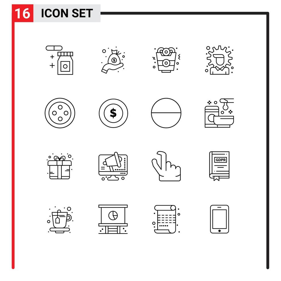 User Interface Pack of 16 Basic Outlines of logistic stud fast food sew options Editable Vector Design Elements