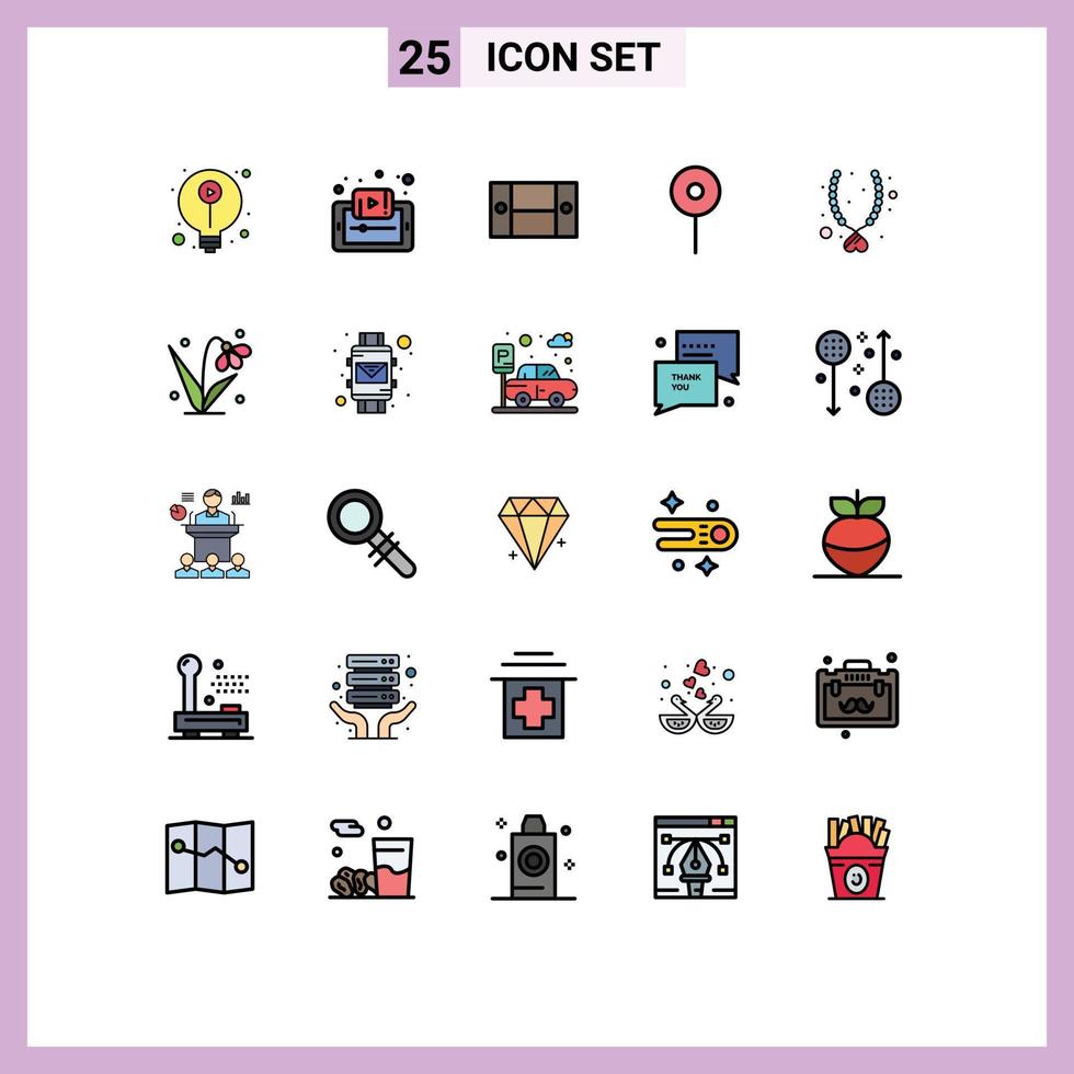 Pack of 25 Modern Filled line Flat Colors Signs and Symbols for Web Print Media such as love maps smartphone location furniture Editable Vector Design Elements