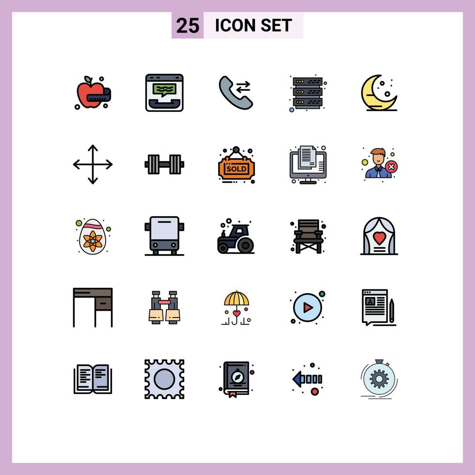 Set of 25 Modern UI Icons Symbols Signs for directions night call moon storage Editable Vector Design Elements
