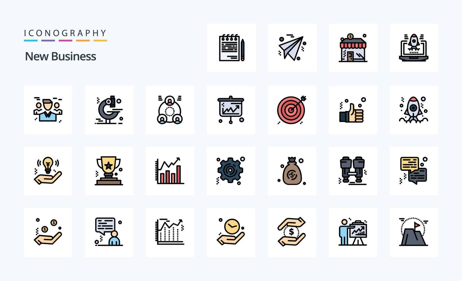25 nuevo paquete de iconos de estilo lleno de línea de negocio vector