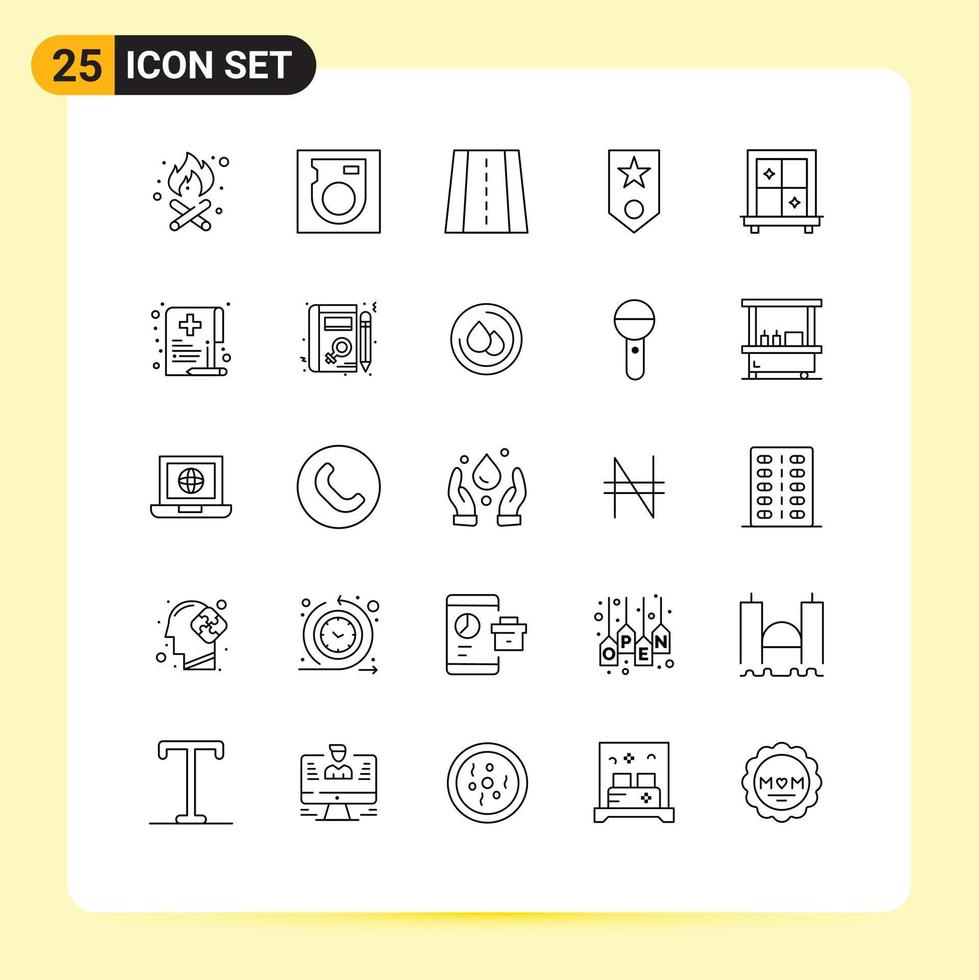 Modern Set of 25 Lines and symbols such as health window way interior rank Editable Vector Design Elements