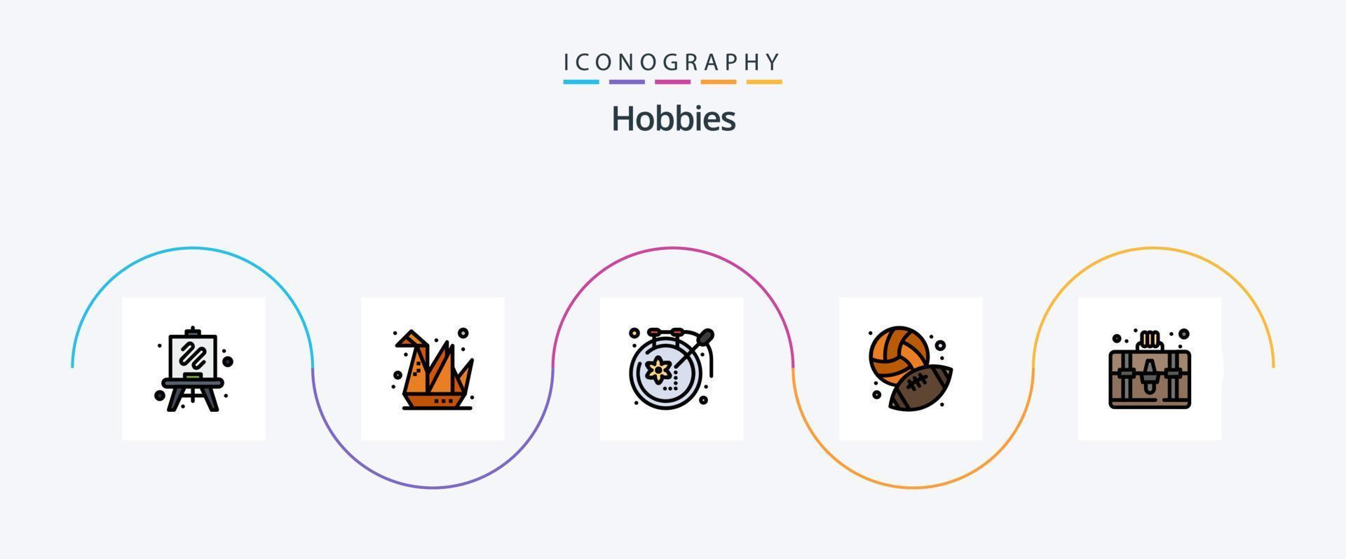 Hobbies Line Filled Flat 5 Icon Pack Including hobbies. handbag. craft. hobby. baseball vector