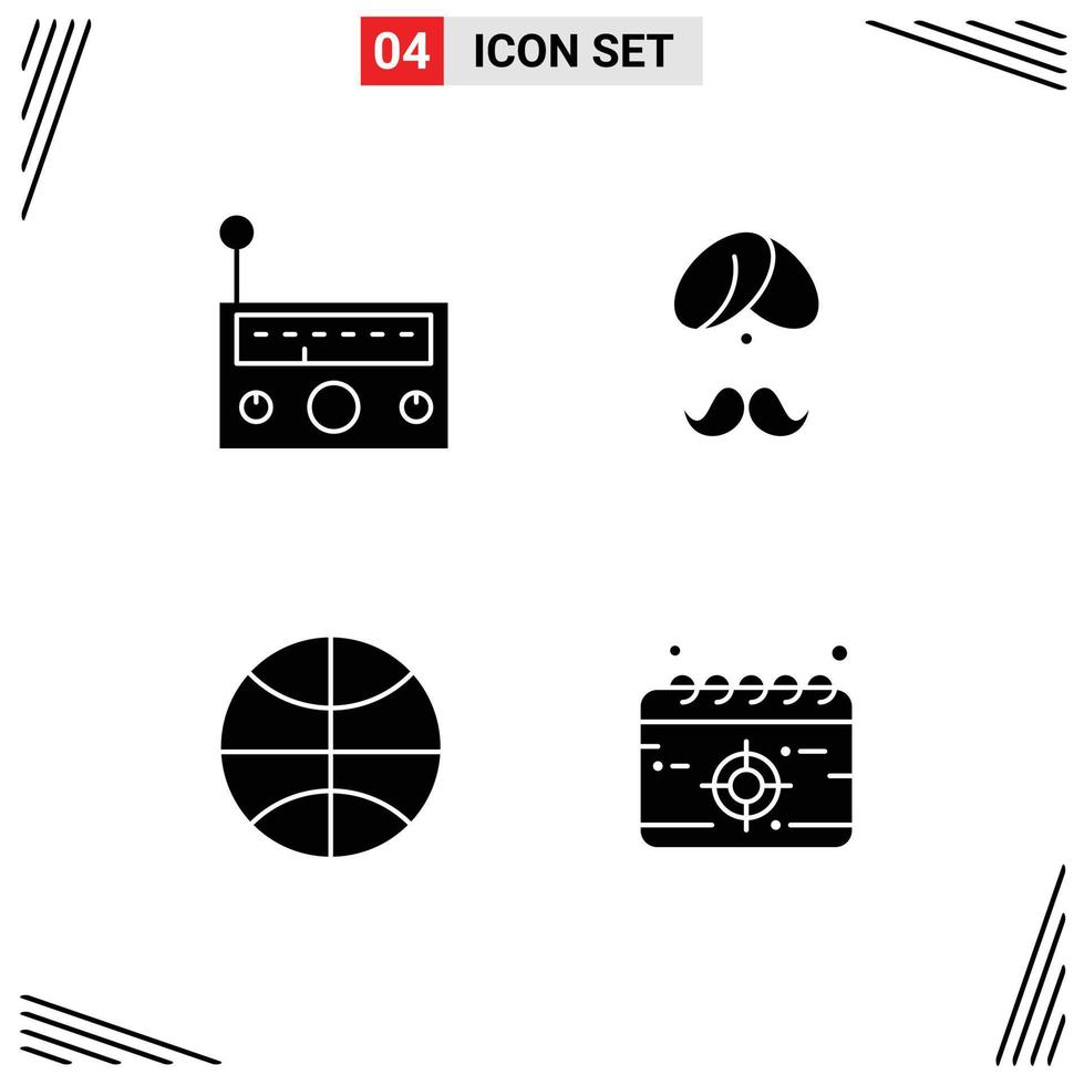 universal icono símbolos grupo de moderno sólido glifos de dispositivo persona radio indio baloncesto editable vector diseño elementos