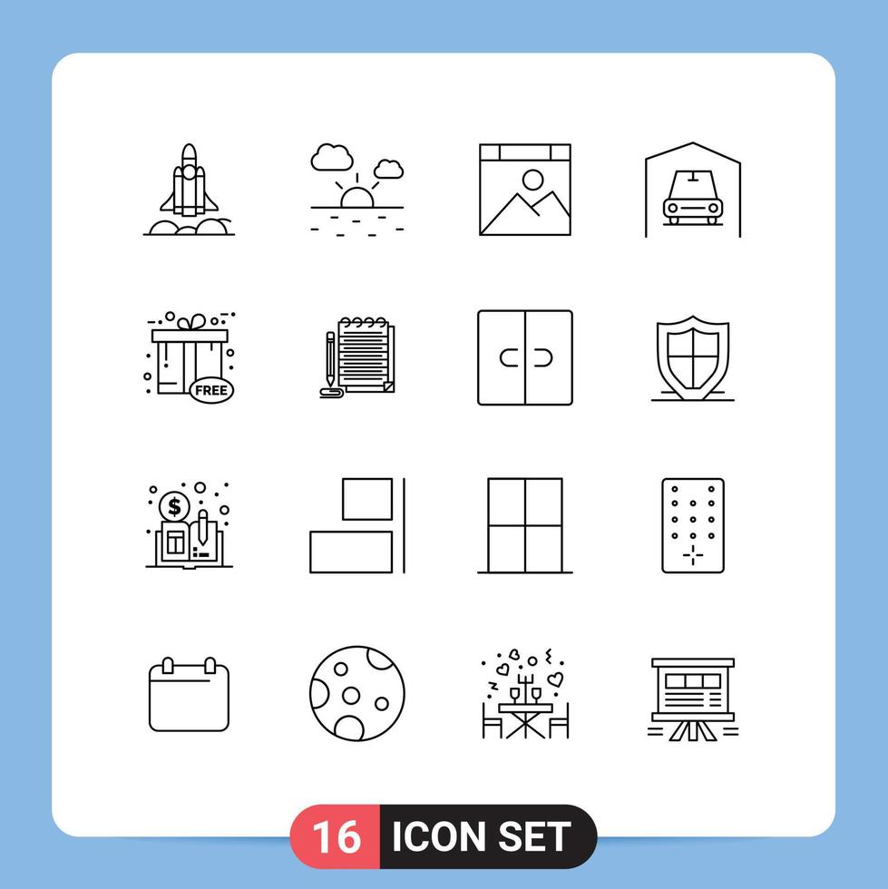 Set of 16 Modern UI Icons Symbols Signs for gift box cyber computer black friday van Editable Vector Design Elements