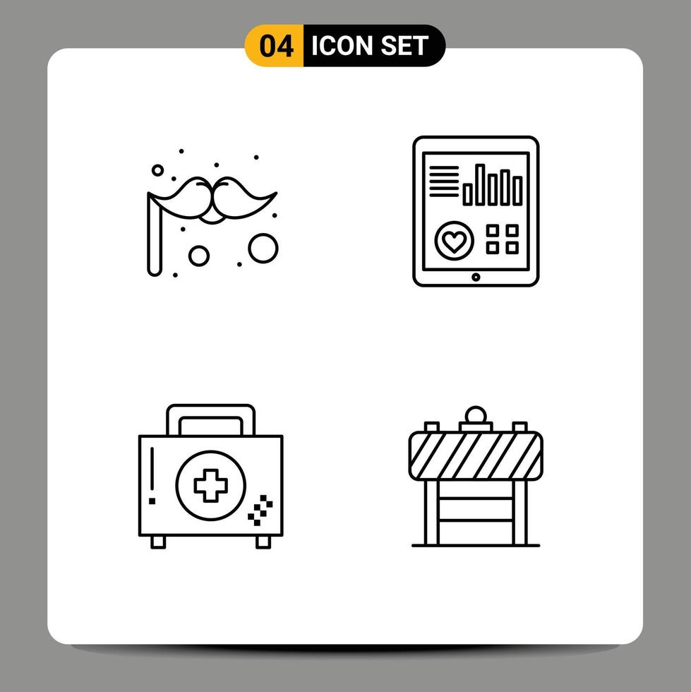 Modern Set of 4 Filledline Flat Colors Pictograph of carnival box monitoring pulse first Editable Vector Design Elements