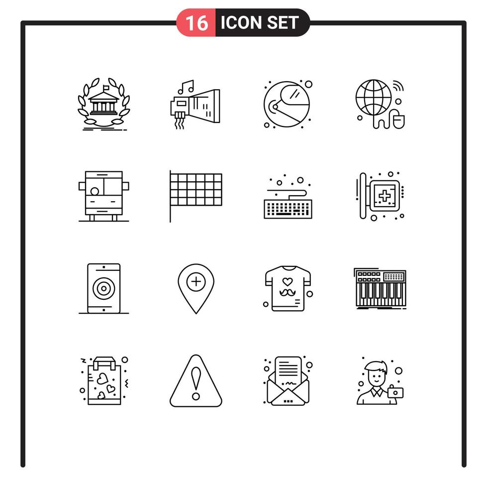 Mobile Interface Outline Set of 16 Pictograms of wifi internet of things device cosmonaut helmet Editable Vector Design Elements