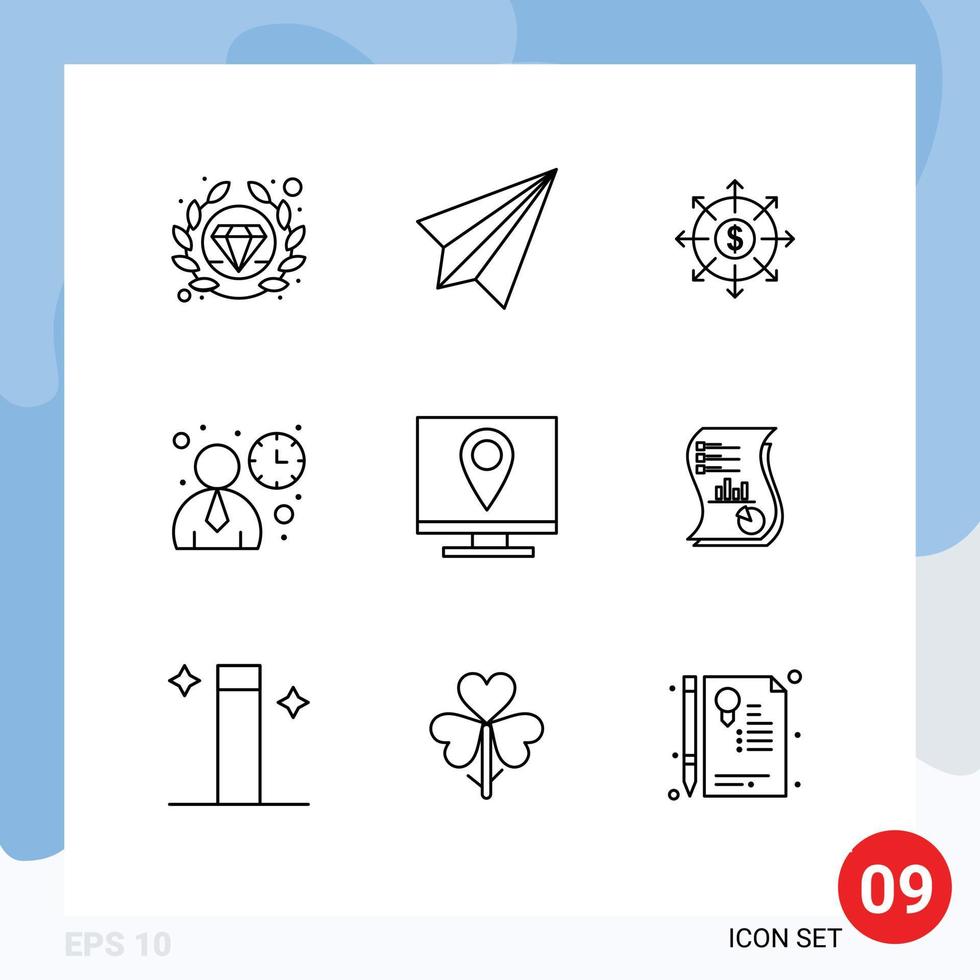 Group of 9 Outlines Signs and Symbols for contact user interface budget user interface Editable Vector Design Elements