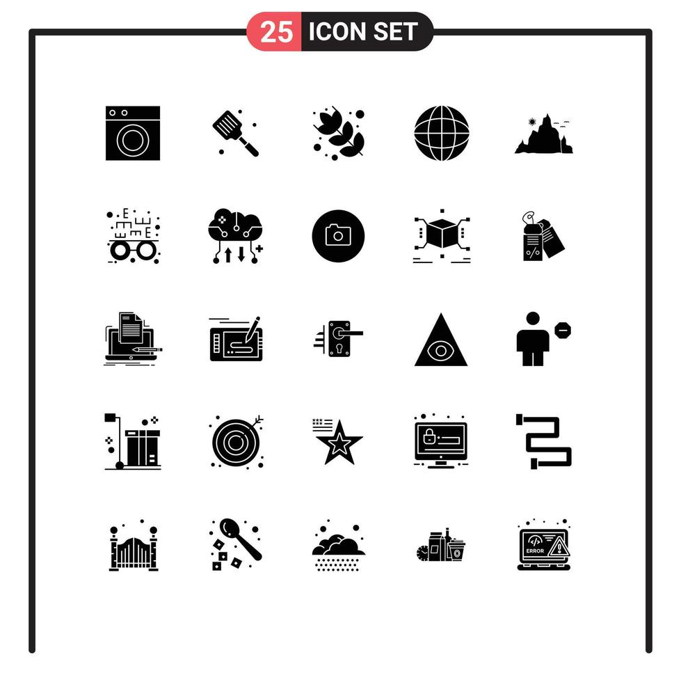 25 User Interface Solid Glyph Pack of modern Signs and Symbols of landscape globe flipper geography flour Editable Vector Design Elements