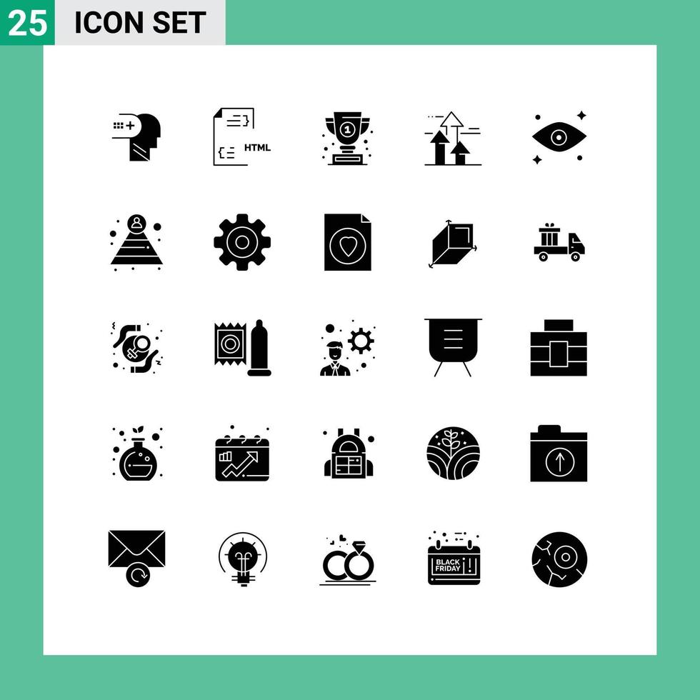 Group of 25 Solid Glyphs Signs and Symbols for limits breaking html break success Editable Vector Design Elements