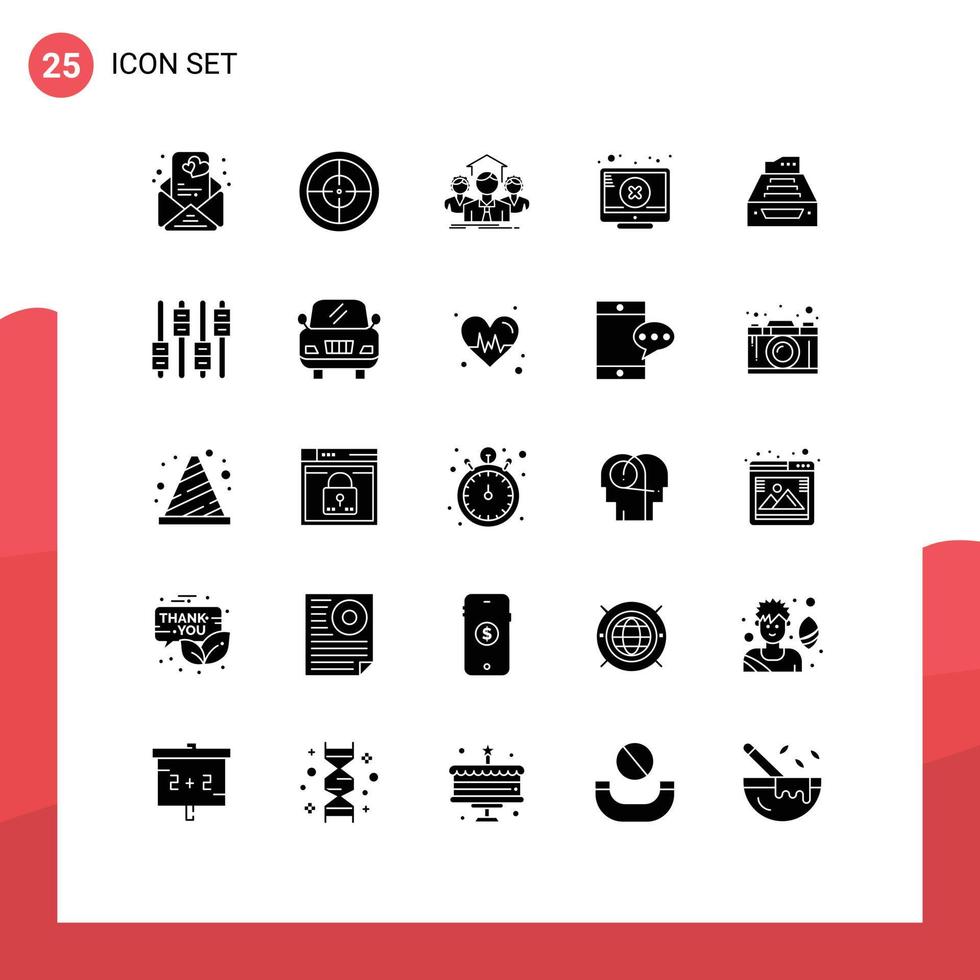 Set of 25 Commercial Solid Glyphs pack for accounts files teamwork attention close Editable Vector Design Elements