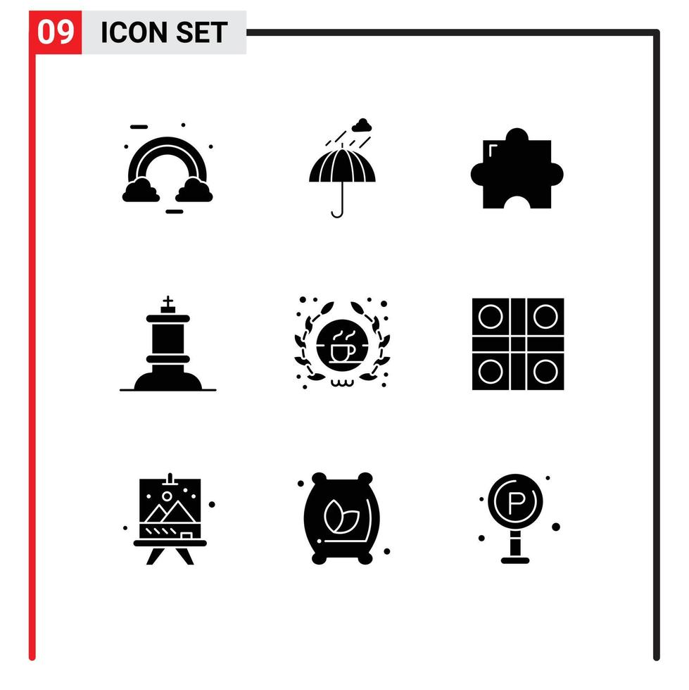 Set of 9 Vector Solid Glyphs on Grid for coffee king safety figure plugin Editable Vector Design Elements