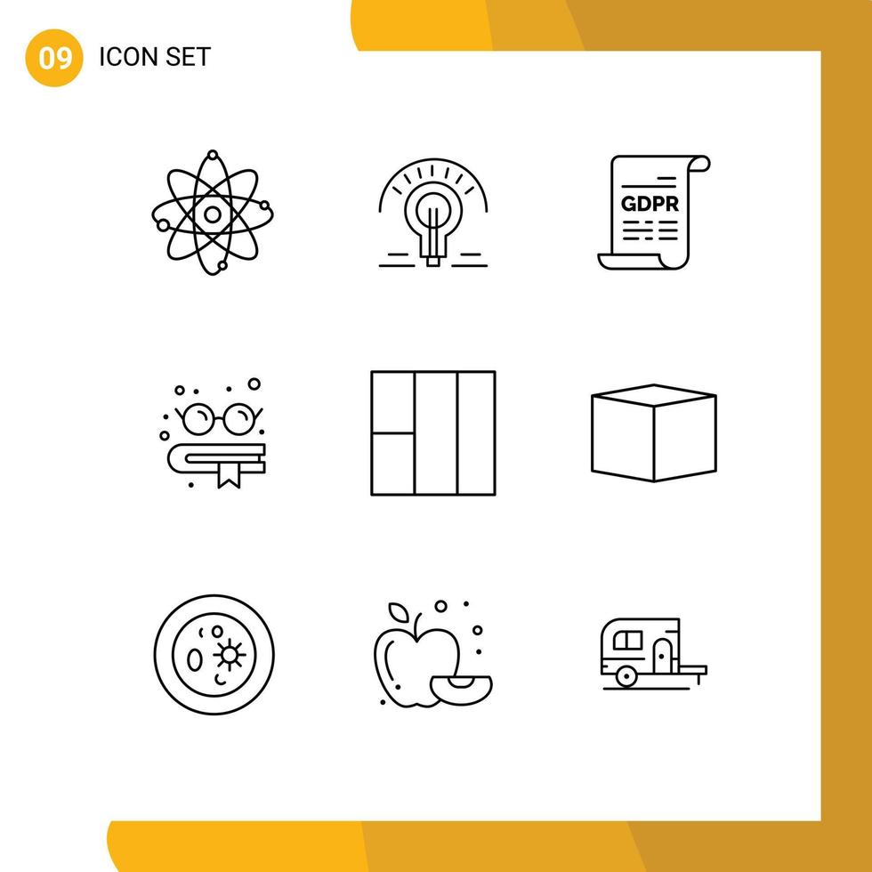 Universal Icon Symbols Group of 9 Modern Outlines of layout glasses tips education general data protection Editable Vector Design Elements