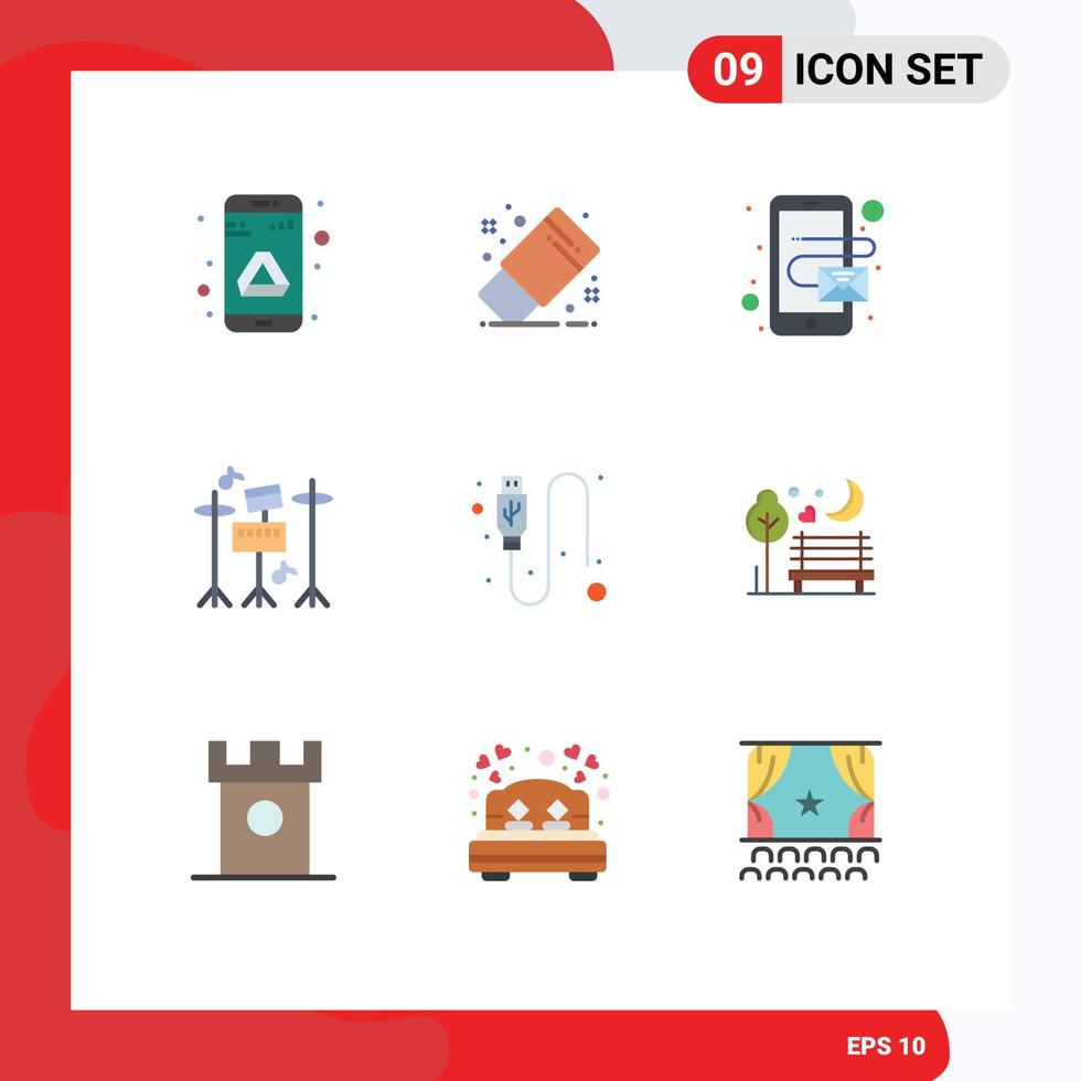 Stock Vector Icon Pack of 9 Line Signs and Symbols for wire data address cable equipment Editable Vector Design Elements
