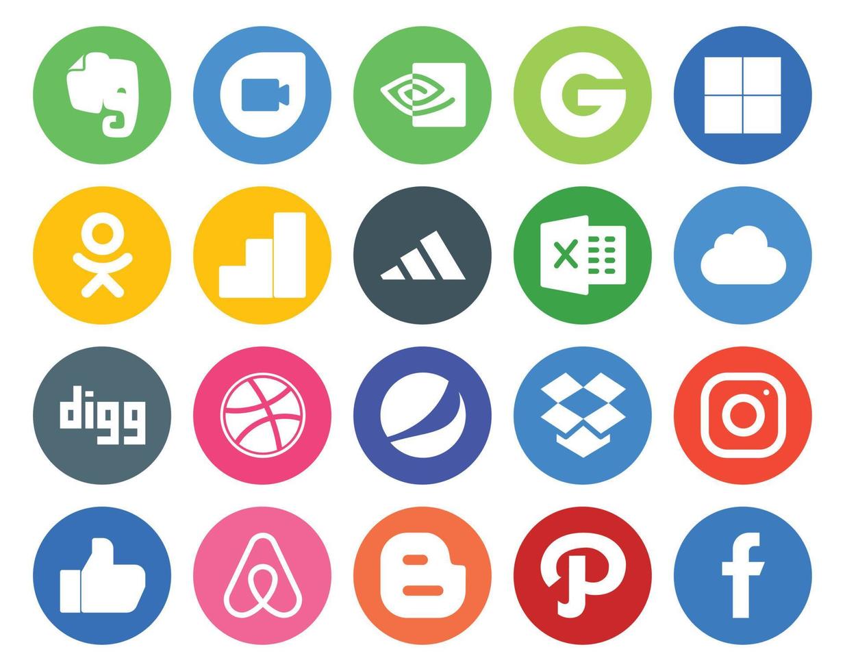 20 Social Media Icon Pack Including blogger like excel instagram pepsi vector