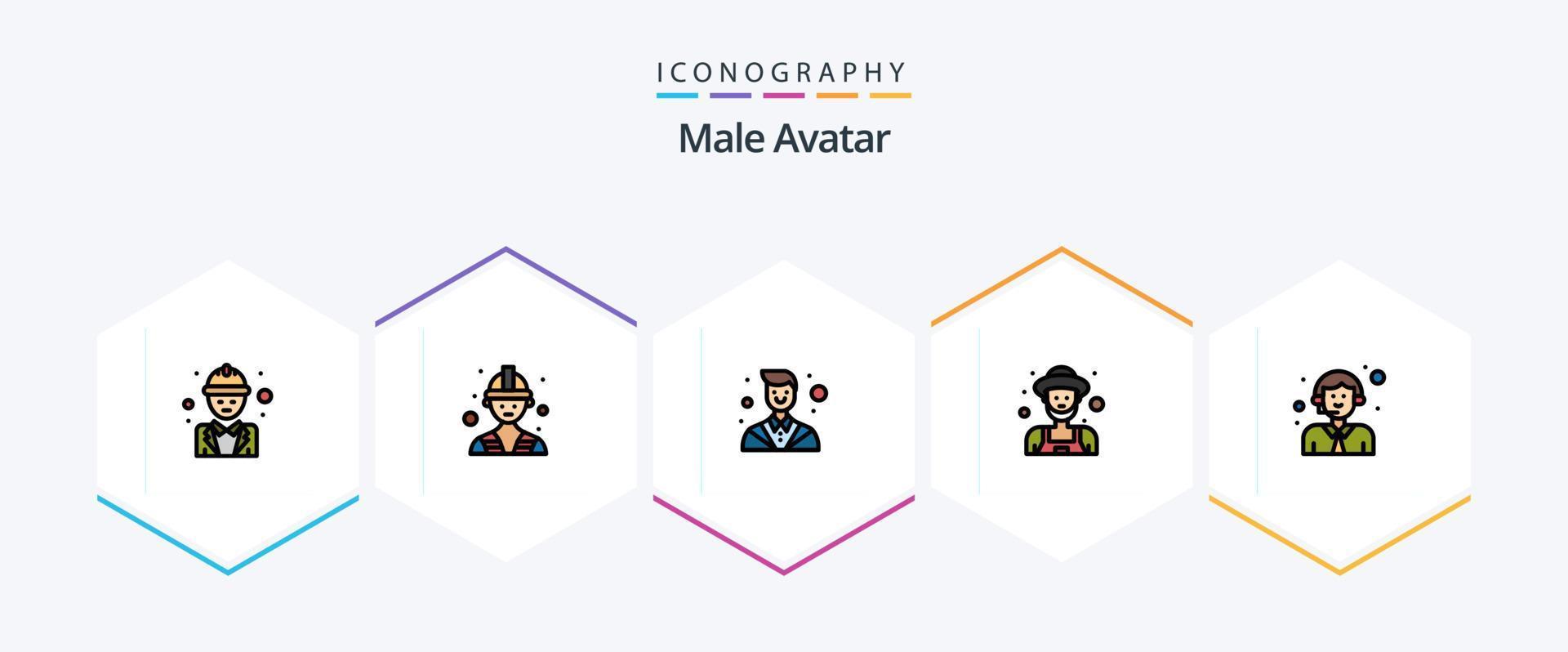 Male Avatar 25 FilledLine icon pack including delivery. old man. attorney. man. farmer vector