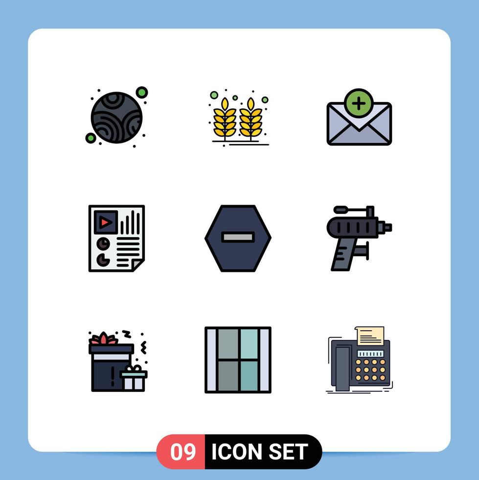 Set of 9 Vector Filledline Flat Colors on Grid for stop ban chat video page Editable Vector Design Elements