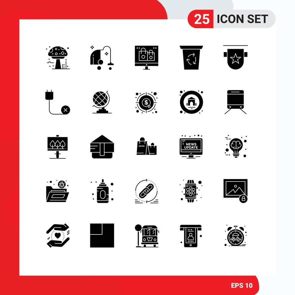 Group of 25 Solid Glyphs Signs and Symbols for badges journey box been holiday Editable Vector Design Elements