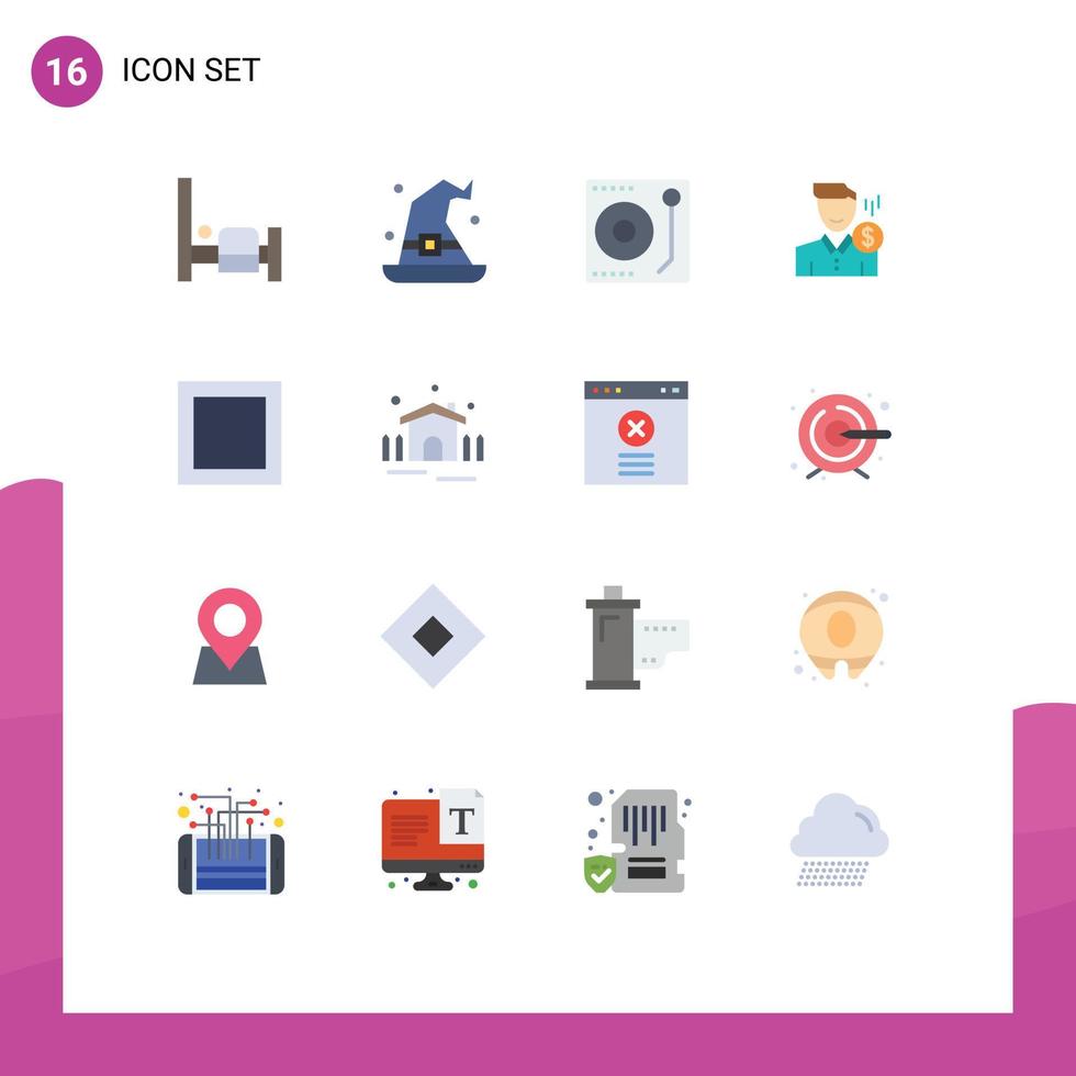 Group of 16 Flat Colors Signs and Symbols for user payment media money fee Editable Pack of Creative Vector Design Elements