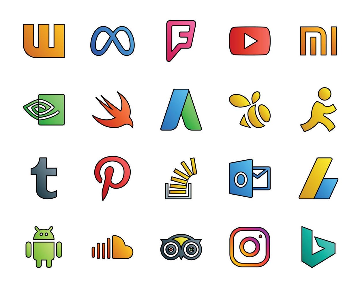 20 Social Media Icon Pack Including overflow question swift stockoverflow tumblr vector