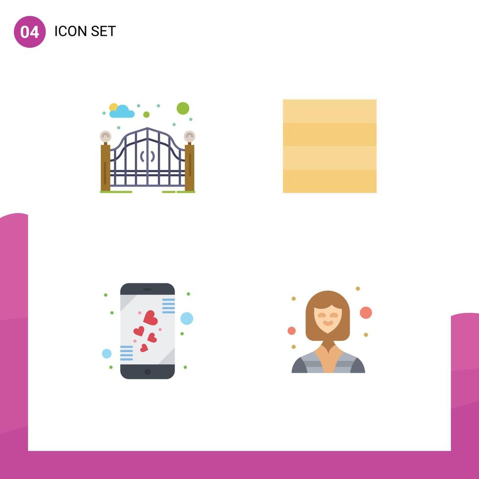 Mobile Interface Flat Icon Set of 4 Pictograms of garden smart phone street gate heart industry Editable Vector Design Elements