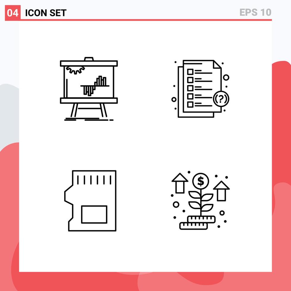 Line Pack of 4 Universal Symbols of business sd card graph help storage Editable Vector Design Elements