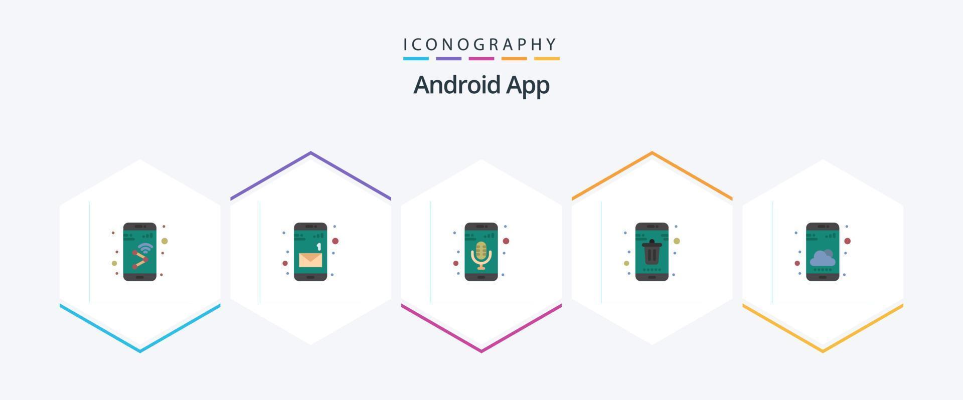 Android App 25 Flat icon pack including phone. mobile. mobile app. delete. app vector