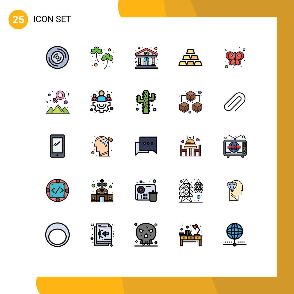 Universal Icon Symbols Group of 25 Modern Filled line Flat Colors of butterfly stack play gold bar bricks Editable Vector Design Elements