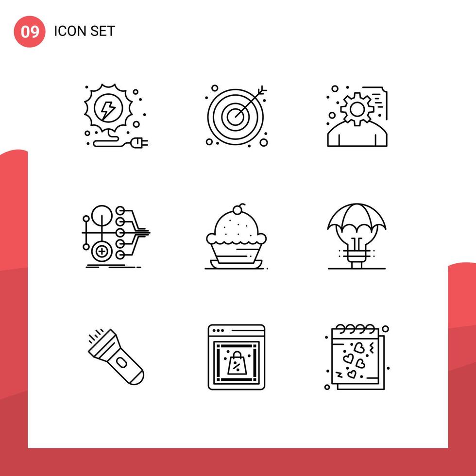 9 Universal Outlines Set for Web and Mobile Applications muffin cake project value money Editable Vector Design Elements